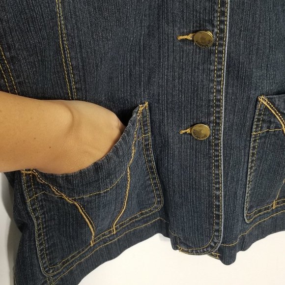 Vintage MC Dark Blue Denim Cotton Blend Jean Jacket Stretch Retro Pockets Blazer - Picture 3 of 12